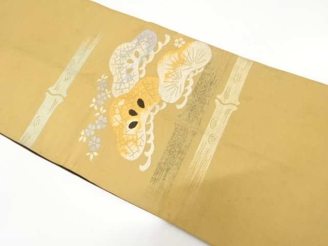 アンティーク　笠松に竹・桜模様織り出し昼夜帯（材料）
